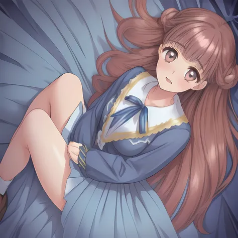 (highest quality, masterpiece: 1.6), (Too pretty intelligent girl with navy uniform is posing as a most beautiful heroine in a girls date-games with a perfect supreme smile, looking down elegantly and laughing at the viewer, Too Beautiful noble beautiful a...