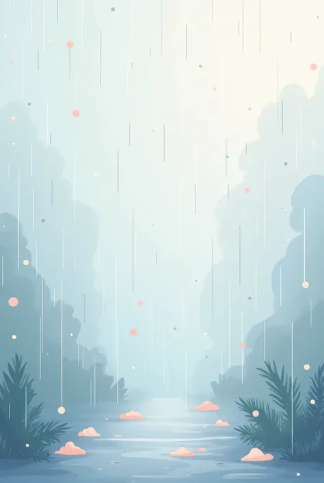 A full-page artistic illustration of a gentle rain scene with small, delicate droplets falling. The background features soft blue and gray tones to create a calming and rainy atmosphere. Subtle blush pink accents are integrated to symbolize love and warmth...