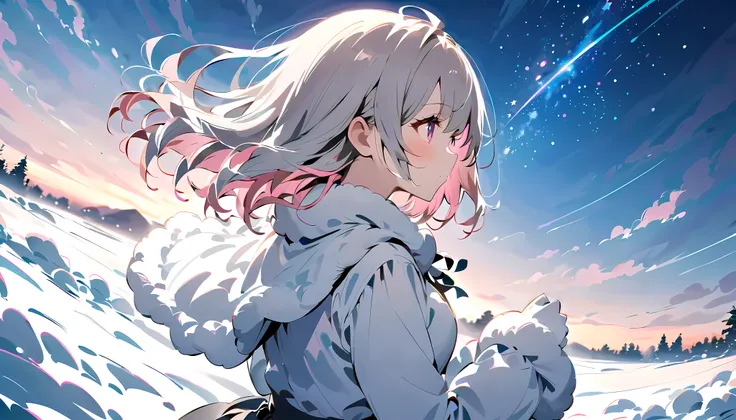 night、Dark night、night、From the bench, I see the starry sky 、 Darkness、 sit on a bench looks up at the sky、 back view、Starry Sky with a perfect score 、 backlit、Snow trails 、 Profile gazing into the distance 、 Starry Sky with a perfect score 、 fisheye le...