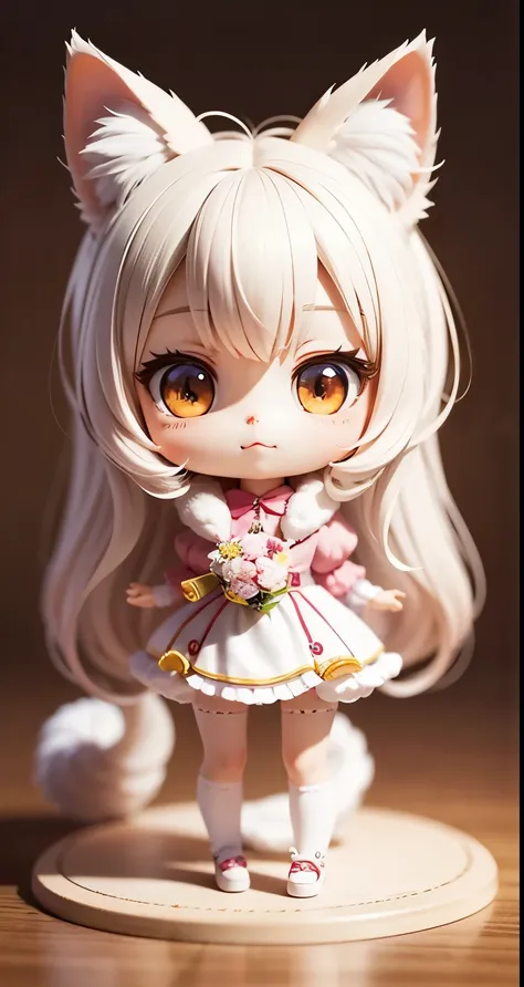 a cute nekomimi girl with fluffy, soft fur, (best quality, masterpiece), (extremely detailed, highest detail, official art, beautiful and aesthetic:1.2), depth of field, full body composition, (chibi), (beautiful detailed eyes:1.3), (very happy:1)