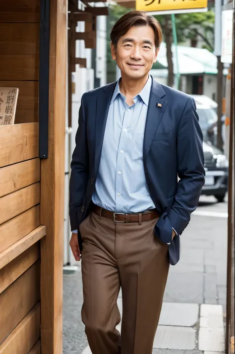 Elderly brown-haired handsome salesman、Japanese in their 30s、