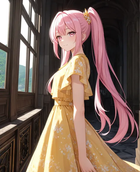 1girl, solo, Pink Shine Bright Hair, hair between eyes, Long hair, twintails, aesthetic detailed eyes, (Pink shiny Bright Eyes), bright pink eyes, (pale cheeks), (skin colored cheeks), Mesmerise, Little smile, closed mouth, (half body, cowboy shot), BREAK...