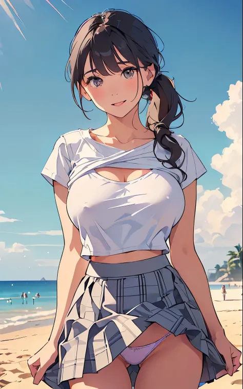 nsfw,masterpiece, top quality ,  super high res,( beautiful woman:1.2), Cute.. cute face, ( Upturned Breasts, Beautiful big :1.5),( happy :1.2),(enjoy:1.2), ( black hair:1), ( Short Low Ponytail:1.2),  medium hair,Sexy mole on the mouth, has wet lips, ( sp...