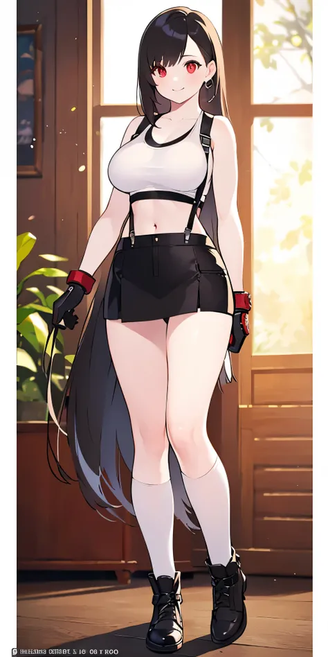 (8k, best quality, masterpiece:1.2), (realistic, photo-realistic:1.37), (full body), 1female solo girl, standing, legs apart, (wide stance) standing contrapposto, ultra-detailed, 1 girl,cute, solo, (tifa lockhart), (large breasts:1.5), (beautiful detailed ...