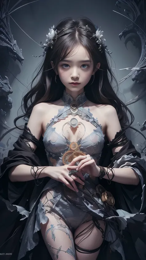 official art, unity 8k wallpaper, ultra detailed, beautiful and aesthetic, masterpiece, best quality, (zentangle, mandala, tangle, entangle), (fractal art:1.3) , 1girl, extremely detailed, dynamic angle, cowboyshot, the most beautiful form of chaos, elegan...