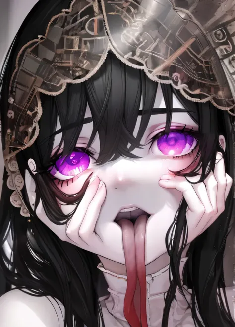 ((best quality)), ((highly detailed)), masterpiece, absurdres, (detailed eyes, deep eyes), (1girl), yandere trance, yandere, hands on own face, hands on own cheeks, shaded face, ((glowing eyes)), (upper body), hexmaniacms, ((@.@)), bags under eyes, ahoge, ...