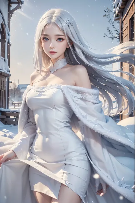 masterpiece, (highest quality: 1.2), (super fine: 1.2), figure, (very delicate and beautiful: 1.2), film angle, floating, (beautiful detail eyes: 1.1), (detail light: 1.1), film light, delicate sky, realistic:1.3, 1girl, white hair, medium breasts, winter ...