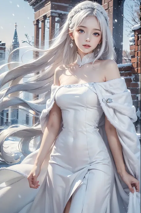 masterpiece, (highest quality: 1.2), (super fine: 1.2), figure, (very delicate and beautiful: 1.2), film angle, floating, (beautiful detail eyes: 1.1), (detail light: 1.1), film light, delicate sky, realistic:1.3, 1girl, white hair, medium breasts, winter ...
