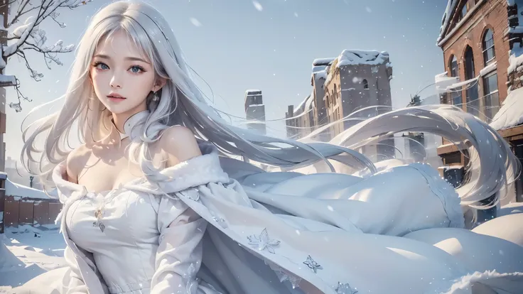 face focus, masterpiece, (highest quality: 1.2), (super fine: 1.2), figure, (very delicate and beautiful: 1.2), film angle, floating, (beautiful detail eyes: 1.1), (detail light: 1.1), film light, delicate sky, realistic:1.3, 1girl, white hair, large breas...