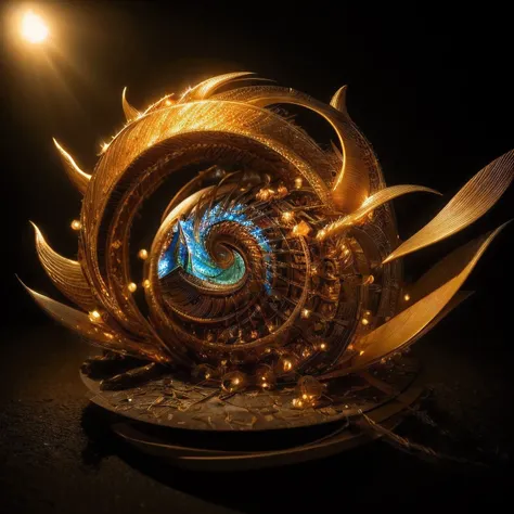 Fire, mercury, pearls, nautilus, gold mines，Stereo equidistance，starlights，Dingdall effect，Light and shadow intensification，3D modeling，Four-dimensional model，Virtual Engine，rendering，Studio lighting，The light shines，Fantasy atmosphere，vibrant with colors，...