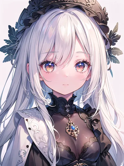 (masterpiece,  Best Quality ,  very detailed CG,  intricate details: 1.2), 8K Wallpaper, masterpiece,  Best Quality ,  Super detailed , textured skin ,  Very cute face ， Ultra HD,  anatomically correct， white hair， white eyes，White eyelashes，Character Desi...