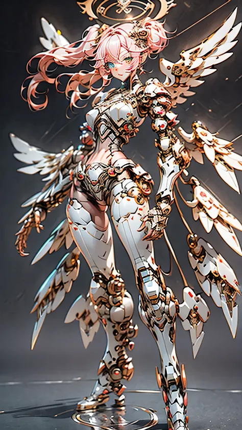 (Full body shot:1.4),(Wide Angle Shot), (Intricate details:1.4), (Masterpiece) , ((Anime Robot, Beautiful White Skin Golem, Angel, 1boy, Magic)), (Perfect Aesthetic Eyes:1.3) , (Detailed Eyes) , (Halo) , (Elden ring:1.4), (Wings:1.3), Glowing, Twintails Ha...