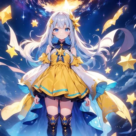 face close-up、 Front Standing Picture Facing the Audience 、vtuber-fullbody,かわいいStarの妖精、 cute face、Finest detailed face、 top quality 、 Highest Masterpieces、 best combination 、 Perfect Anatomy、 full body frontal portrait 、Front super detailed 、 very beautif...