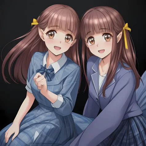 (highest quality, masterpiece: 1.6), (Mind-melting picture: 2.0), (Too beautiful intelligent girls is melting me with both beautiful hands like hypnosis, looking at me and laughing at me with their pretty open mouth and mind-melting smile, lean her back de...