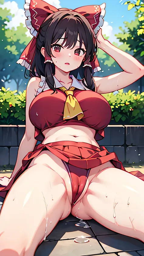 Reimu Hakurei,Sexy Body, huge breasts ,Show off your wet pussy by flaking your lower back with your crotch