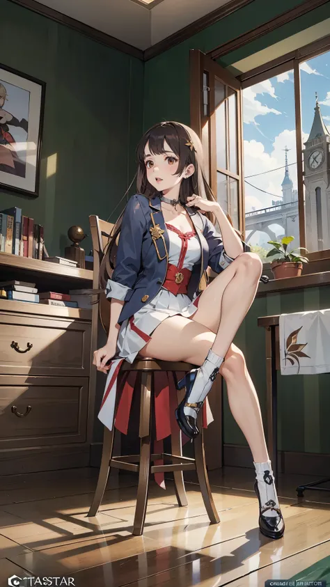 anime - style illustration of a woman in a  high school outfit, video game character, official character art, trending on cgstation, e-girl, e - girl, cushart krenz key art feminine, full body, female action anime girl, sitting