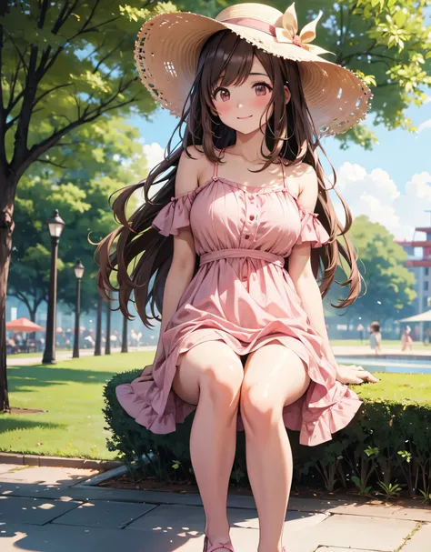 1 girl, solo, high res, big breasts, Look away, blush, smiles, long hair, bangs, brown eyes, high res, masterpiece, accurate, anatomically correct, won numerous awards, 最 High Quality , high detail, High Definition Model , High Quality , retin...