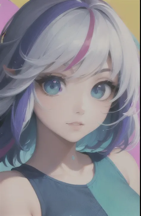 (((masterpiece))),(((best quality))),((ultra-detailed)),(illustration),(dynamic angle), ((floating)),(paint),((disheveled hair)), (solo),(1girl), ((small_breasts)), (((detailed anima face))),((beautiful detailed face)),collar,bare shoulders,  white hair, (...