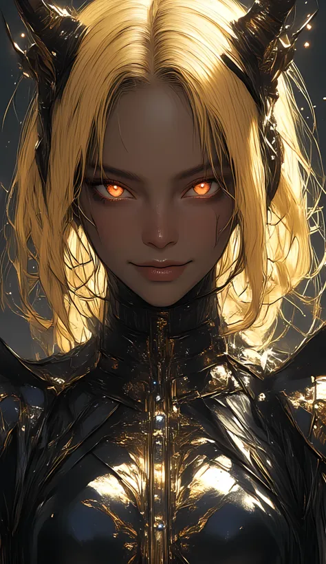 a young sexy black girl with ebony skin ,blonde hair in sexy emperor outfit, evil smile,((Amazingly absurd)),超High resolution, Attention to detail, high quality, High resolution, 最high quality, 4K, 8k