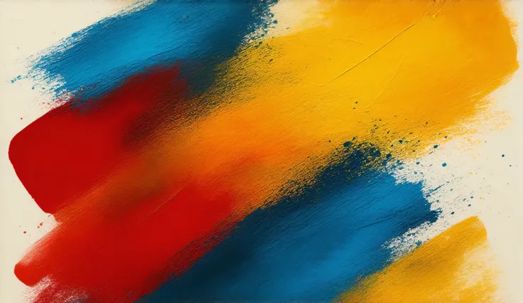 "A high-resolution image of bold paintbrush strokes in primary colors—red, blue, and yellow—blended with thick, textured swirls and smears."

