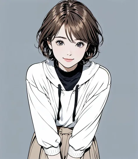 Create an " winter season " scene where a beautiful dark gray-eyed Japanese young highschool girl ,(((black color highlight hair,ash brown color hair, hair style,))、((Flat color:0.9)),between legs,((simple color background))、swayback stance, bewitching pos...