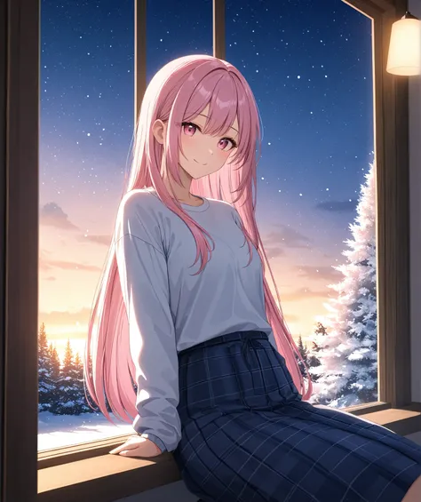 1girl, solo, Pink Shine Bright Hair, hair between eyes, Long hair, loose hair, aesthetic detailed eyes, (Pink shiny Bright Eyes), bright pink eyes, (pale cheeks), (skin colored cheeks), Mesmerise, Little smile, closed mouth, (half body, cowboy shot), BREA...