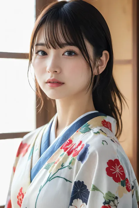 (8k, RAW photos, top quality , high res:1.1), (超 realisticな:1.4),( realistic, realistic:1.3),Japanese Beauty、kimono、(( upper body:1.3))