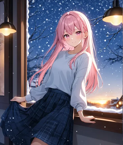 1girl, solo, Pink Shine Bright Hair, hair between eyes, Long hair, loose hair, aesthetic detailed eyes, (Pink shiny Bright Eyes), bright pink eyes, (pale cheeks), (skin colored cheeks), Mesmerise, Little smile, closed mouth, (half body, cowboy shot), BREA...