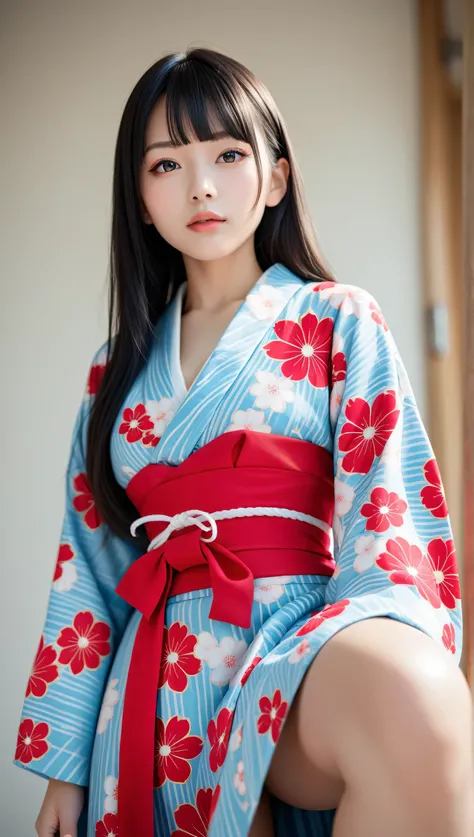 score_9, score_8_up, score_7_up, masterpiece, 8k, hd, 1girl, 20 years old, gorgeous girl, black hair cascading down, long straight hair, blunt front bangs, straight styled hair, looking at the camera, above the knee, viewed from below, high-detailed face, ...