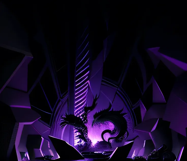 A black dragon emerges from the ground with a purple light pole.