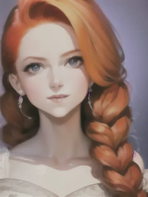 a close up of a woman with long red hair wearing a floral dress, flowing ginger hair, she is redhead, redhead girl, complex redhead braided hair, ginger hair, red braided hair, redhead woman, beautiful redhead woman, long braided orange red hair, monia mer...