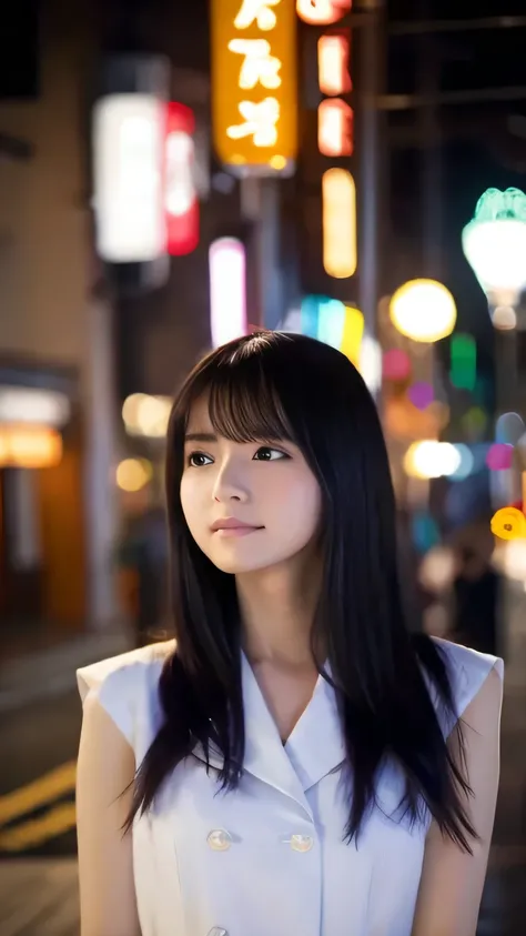 Highest quality,4K,8k,High resolution,masterpiece:1.2,Very detailed,A girl exuding fatigue,long, flowing black hair,Delicate features,Thinking eyes,White skin,Happy expression,Great atmosphere,Wearing a uniform、Gazing into the distance,,Romantic atmosphere...