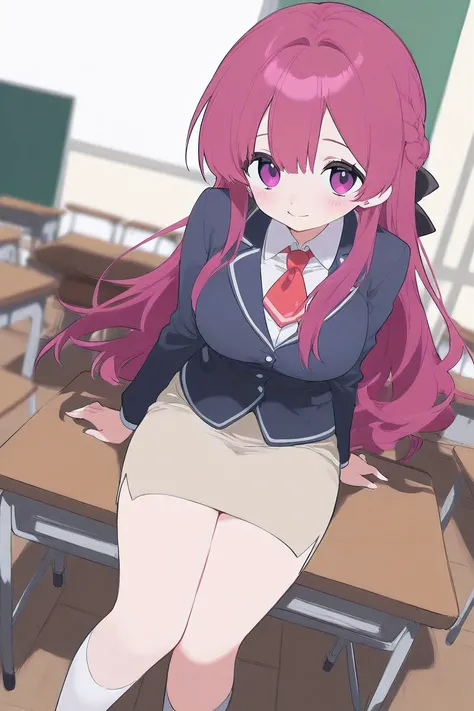 Anime girl mature teacher in the classroom de cabello rojo y ojos azules