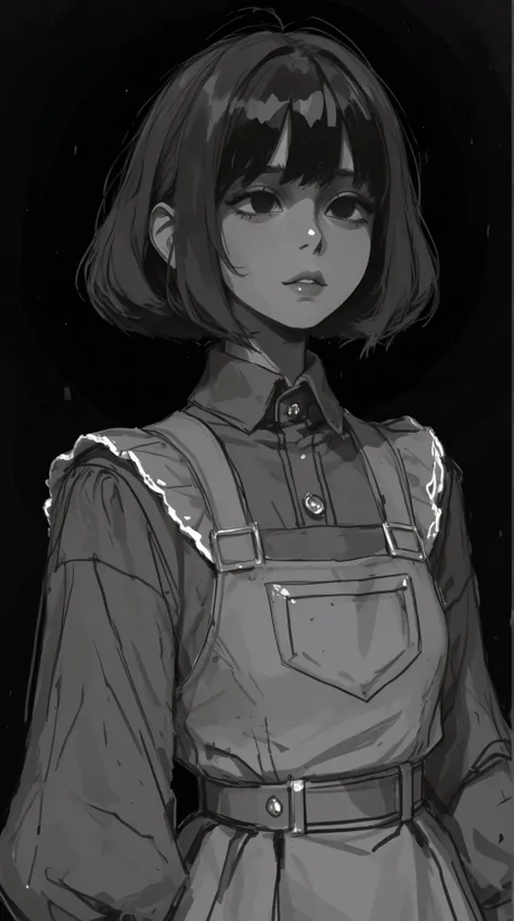 (highest quality, sketch:1.2), High resolution:0.75, Illustrator,anime, 1 girl, detailed lips, green dress,custom, (Dark monochrome background),neon hair,Texture Cropping, masterpiece, style, Retro Classic, Dark Black, Art Station, sketch book, short hair ...