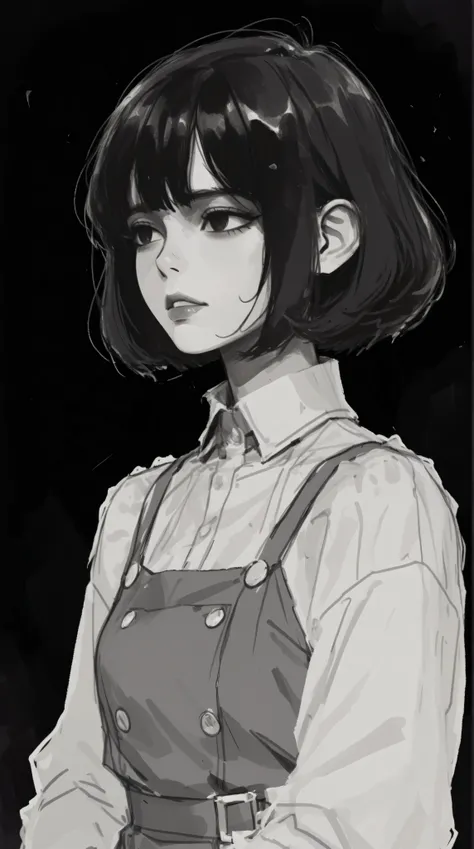 (highest quality, sketch:1.2), High resolution:0.75, Illustrator,anime, 1 girl, detailed lips, green dress,custom, (Dark monochrome background),neon hair,Texture Cropping, masterpiece, style, Retro Classic, Dark Black, Art Station, sketch book, short hair ...