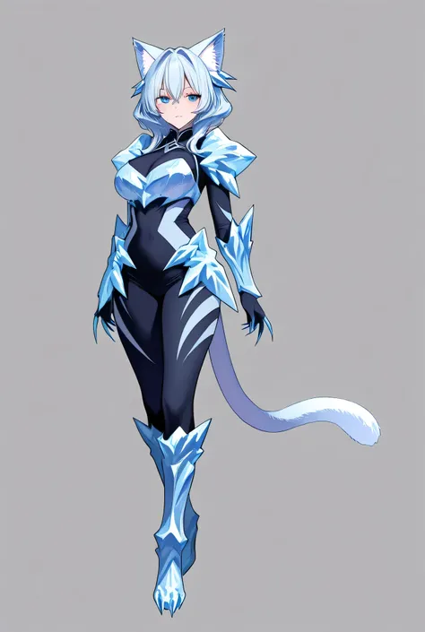  Waifu adult ice cat  , monster girl,  with cats ears and tail,  with ice armor ligera, ice claws, HD model, With background,  The best quality , Detail,  high resolution, majica, 