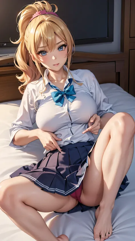 (masterpiece,  high res,  top quality :1.3), professional artwork, 8k,  very detailed,((( gal))),(( Pleated Miniskirt )),(( high school girl)),(( school uniform)),(( pantyhose)),(((Mature Woman))),((( sexy bras that reveal hands and feet))),((blouse)),(( b...