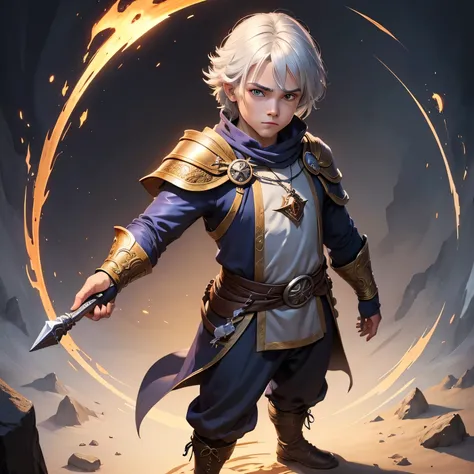 a drawing of a man of small stature one meter in size, with silver hair, Young Wizard blessed by a heavenly, golden-eyed, Character de rpg art, fantasy of&Character d, d & d fantasy character,  RPG character concept art , Character de rpg, design de Charac...