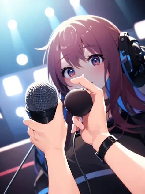 POV hand, microphone、
