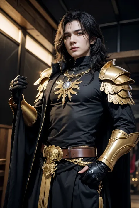 A CROW WEARING GOLDEN CHEST ARMOR RICH IN DETAILS