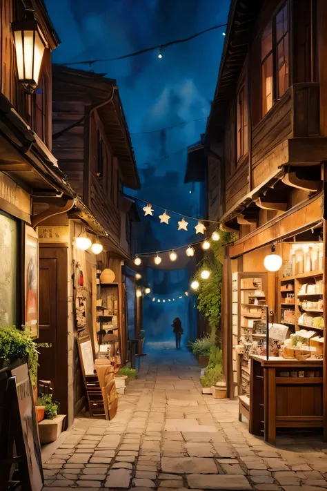 A store hidden in a back alley, Magic Shop ,  Fantastic,Visitors,Watercolor,Picturesque