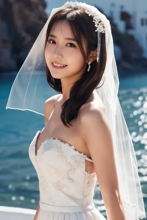 1 girl, ( wear a wedding dress:1.2), (Veil), very beautiful Japanese idol portrait,
( RAW photos, top quality ), ( realistic, realistic:1.4), (masterpiece),
very delicate and beautiful , very detailed, 2k wallpaper, amazing on the beach, finely, ...