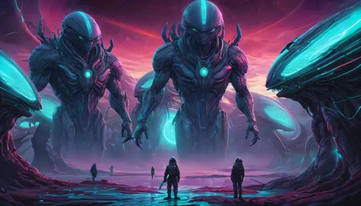  Art by Marek Okon and Dan Mumford,   Big Brothers Thread Model , My Brother Glows , warrior,  elegant , ,  anaglyph filter , Aliens too 