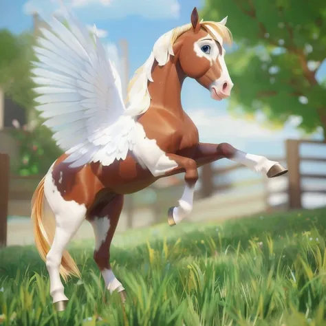 there is a horse that is standing on its hind legs, with hooves and wings, majestic wings, wingspan style, pegasus, inspired by John Frederick Herring, Jr., exquisite and handsome wings, feathery wings, digital horse, 3 d littlest pet shop horse, with real...