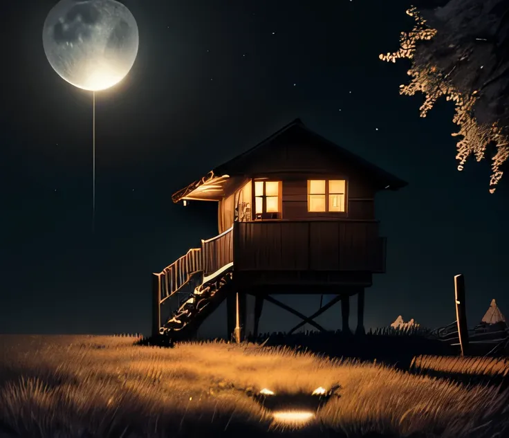 Moonlit Night　Home　tree　grassland