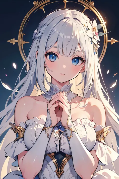Official art, European masterpiece women,, pale silver hair , azure eyes, (masterpiece、top-quality、hight resolution: 1.4),in 8K, Anime Art Nouveau, highly detailed exquisite fanart, anime fantasy illustration, clean detailed anime art, detailed anime art,...