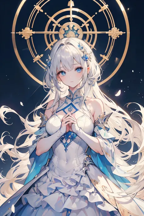 Official art, European masterpiece women,, pale silver hair , azure eyes, (​masterpiece、top-quality、hight resolution: 1.4),in 8K, Anime Art Nouveau, highly detailed exquisite fanart, anime fantasy illustration, clean detailed anime art, detailed anime art,...