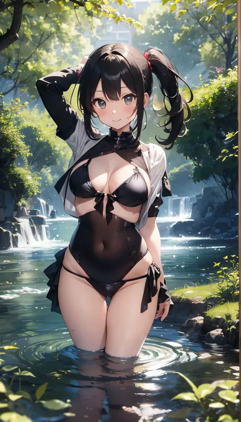 2 people､美しいアニメ風の2 peopleの少女が、 Even the precise details of the background are clearly expressed 。 The first girl has long dark hair in fluffy curls 、 in a sexy red bikini style 、 with their plump breasts have an eye-catching glamorous figure 。Her eyes are ...