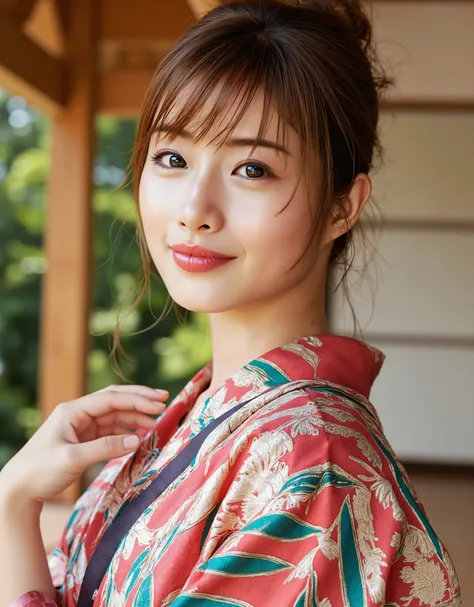 highest image quality taken by Ki、 Photorealistic、 anatomically accurate human body structure、Awareness-raising、 absurd、Professional photography、 upper body shot above the knee 、 Japanese girl standing wearing a gorgeous Japanese kimono、 realistic picture...