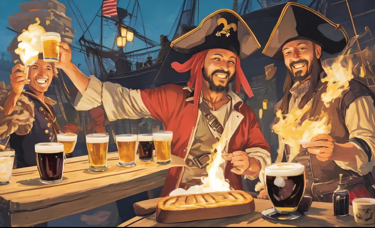 pirates, beer, toast, happy